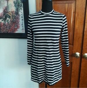 Striped Mini Dress Black and White Fall Goth Lydia Deetz Addams Family Size XS
